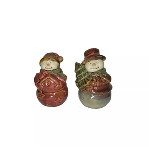 Snowman Salt & Pepper Shakers Ceramic Glazed Earthtone Christmas New without box
